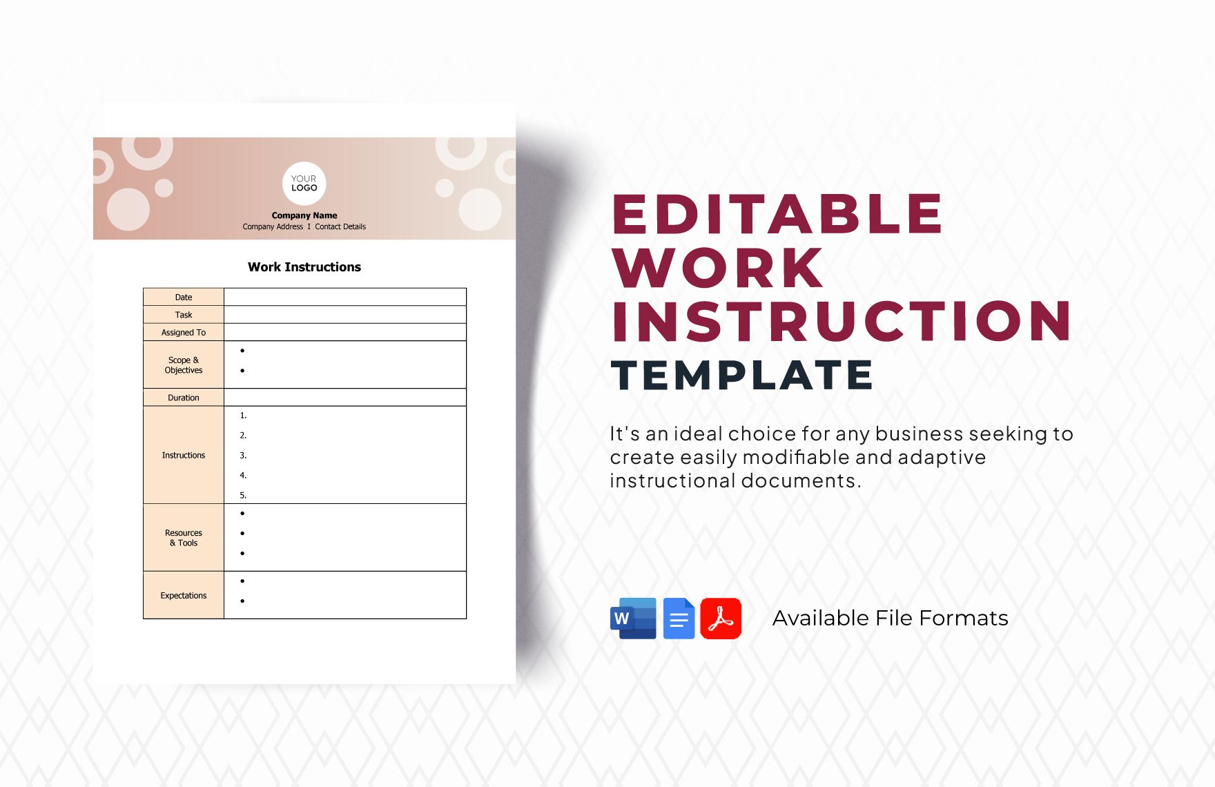 Free Editable Work Instruction Template in Word, Google Docs, PDF