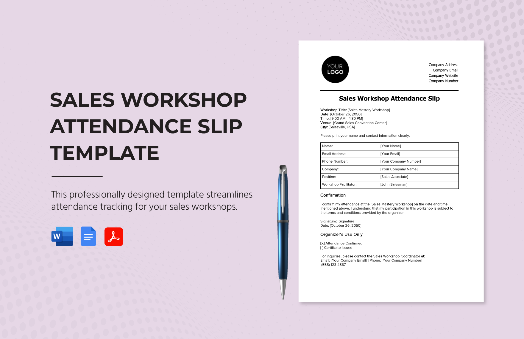 Sales Workshop Attendance Slip Template in Word, Google Docs, PDF