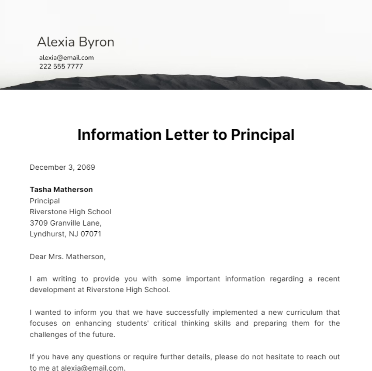 Information Letter to Principal Template