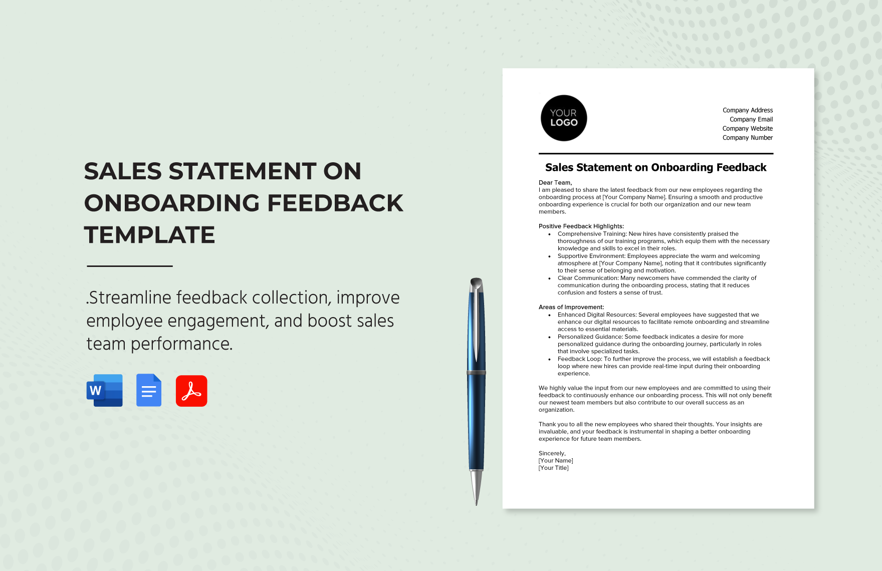 Sales Statement on Onboarding Feedback Template in Word, Google Docs, PDF