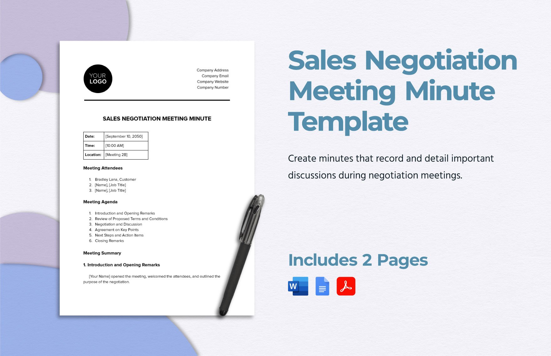 Sales Negotiation Meeting Minute Template
