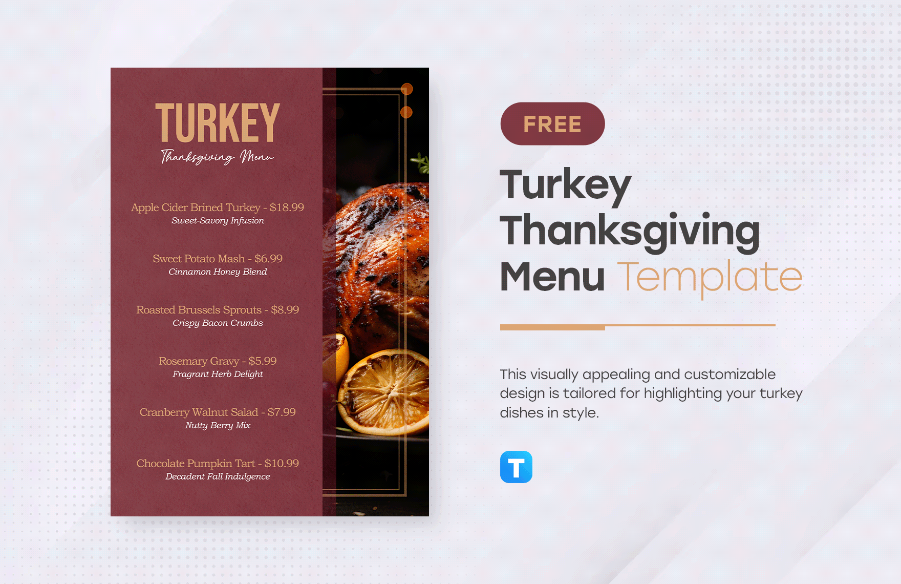 Turkey Thanksgiving Menu Template