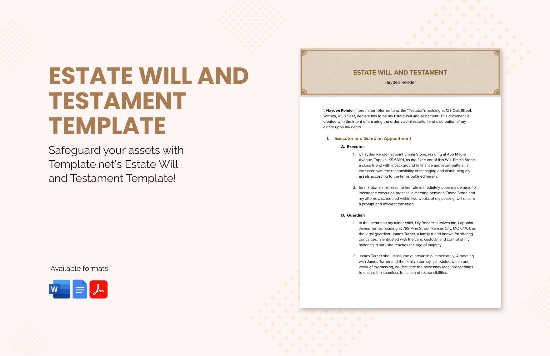 Free Estate Will and Testament Template in Word, Google Docs, PDF