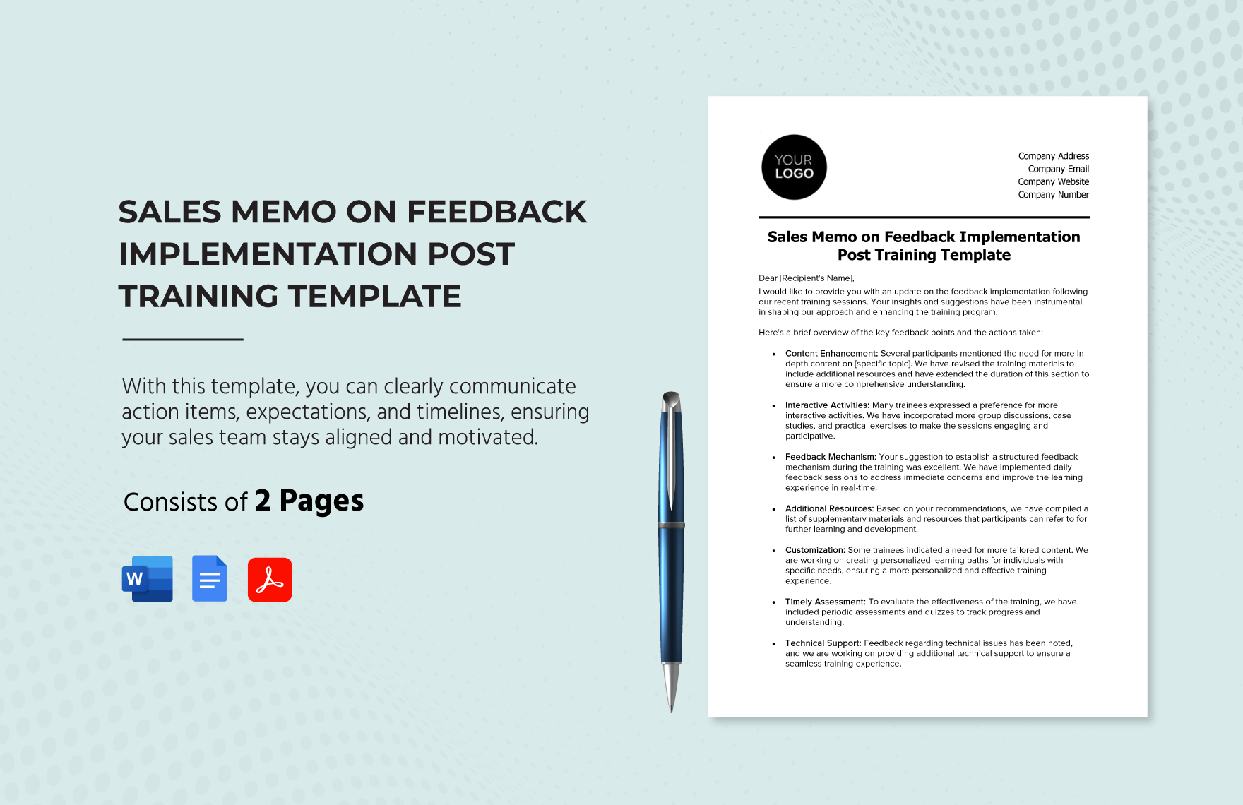 Sales Memo on Feedback Implementation Post Training Template