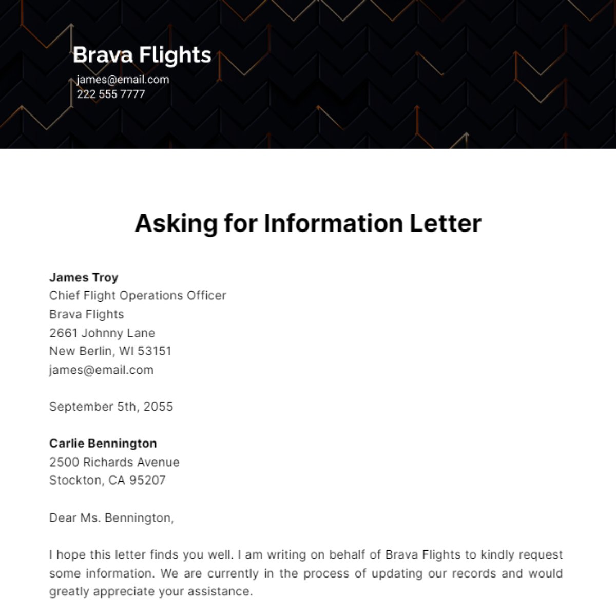 Asking for Information Letter Template