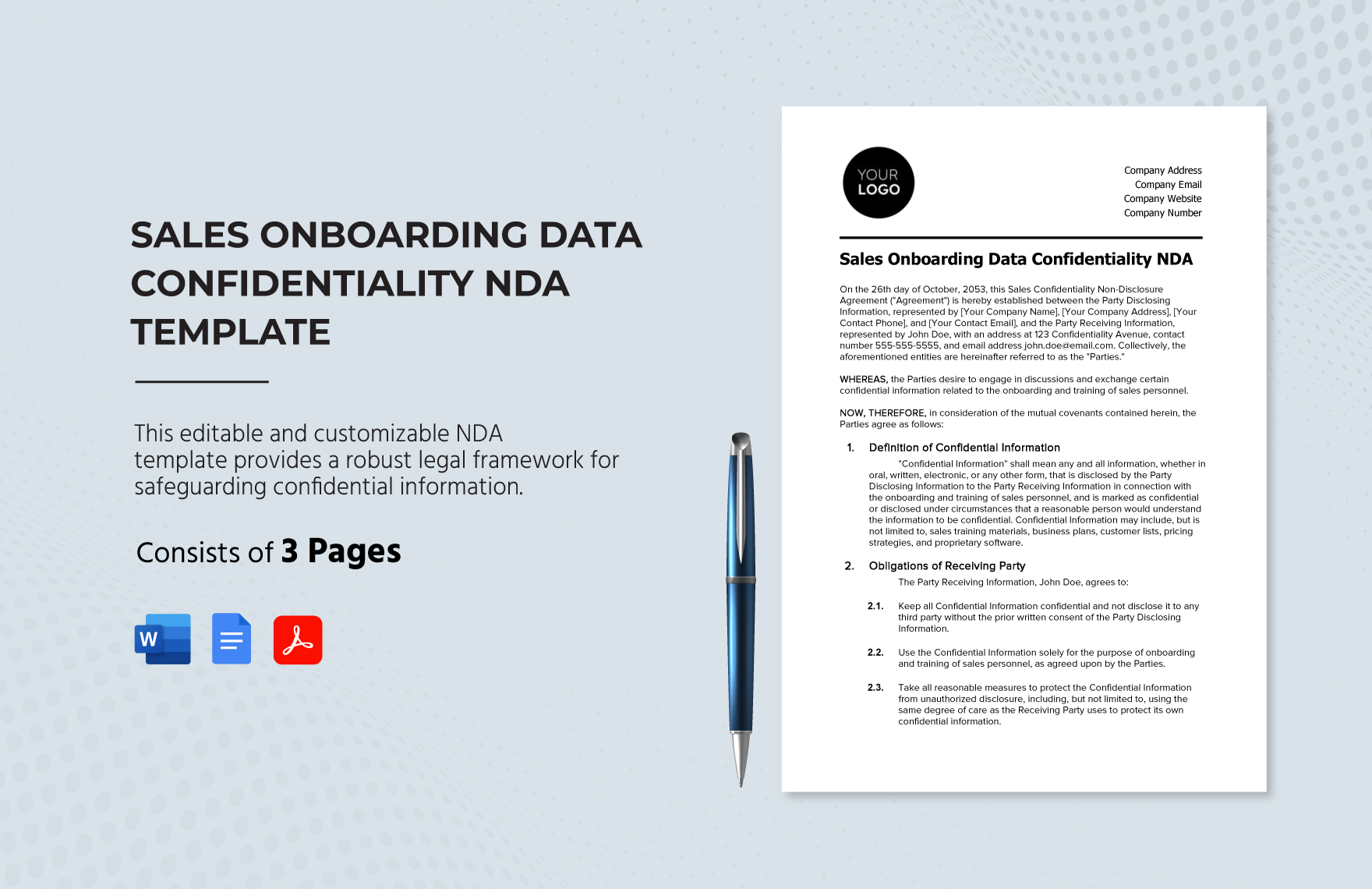 Sales Onboarding Data Confidentiality NDA Template in Word, Google Docs, PDF
