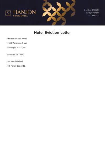 Free Hotel Eviction Letter   Template to Edit Online