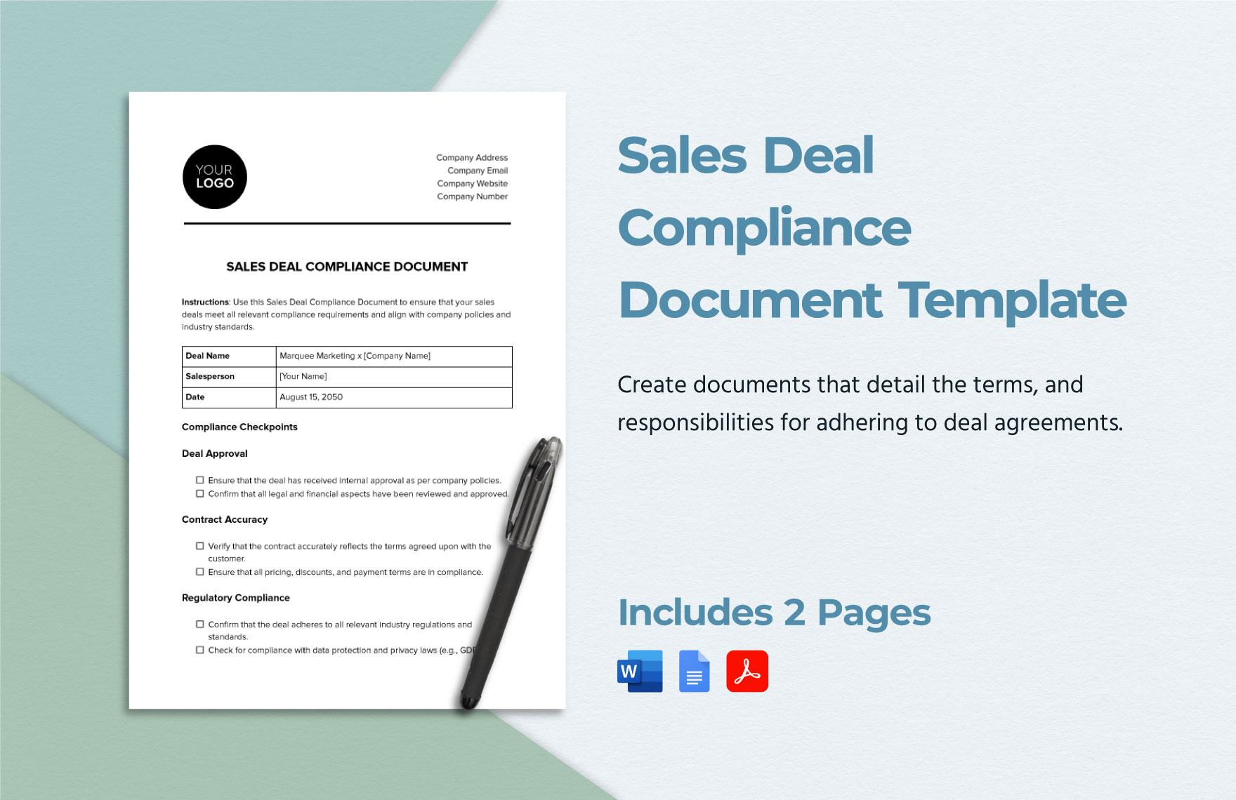 Sales Deal Compliance Document Template in Word, Google Docs, PDF