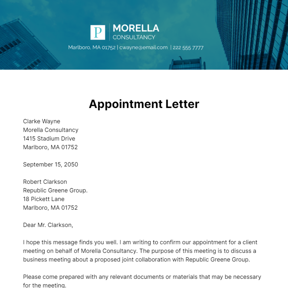 Free Appointment Letter   Template