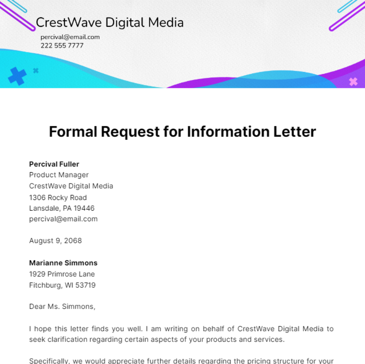 Formal Request for Information Letter   Template