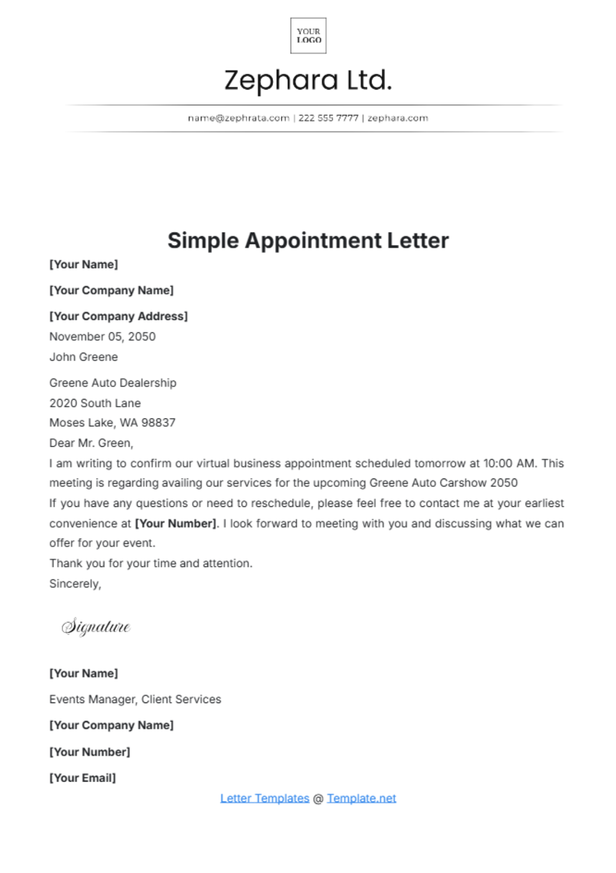 Simple Appointment Letter Template