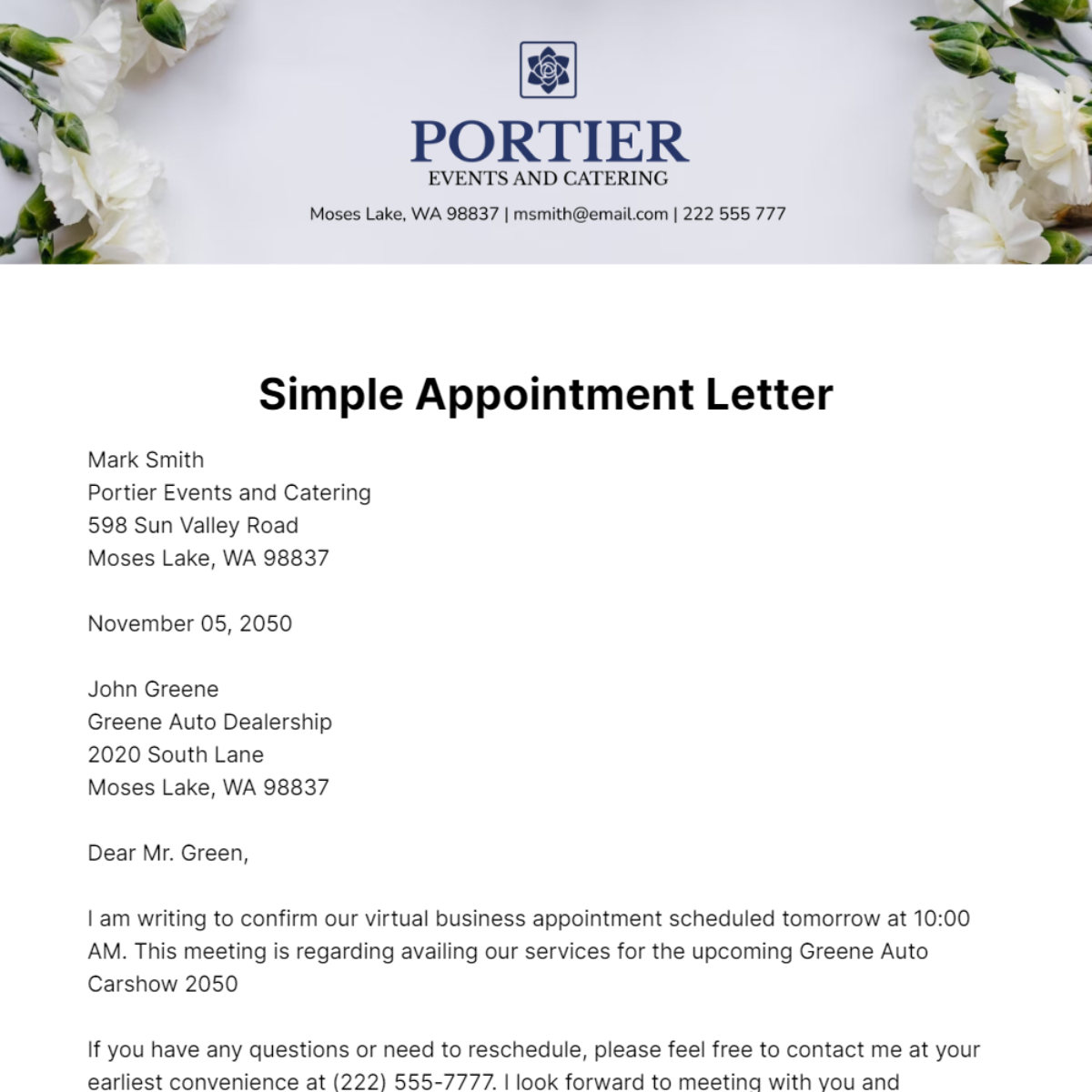 Simple Appointment Letter   Template