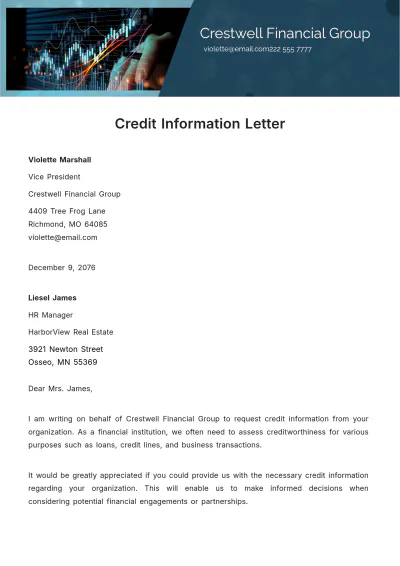 Free Credit Information Letter Template to Edit Online