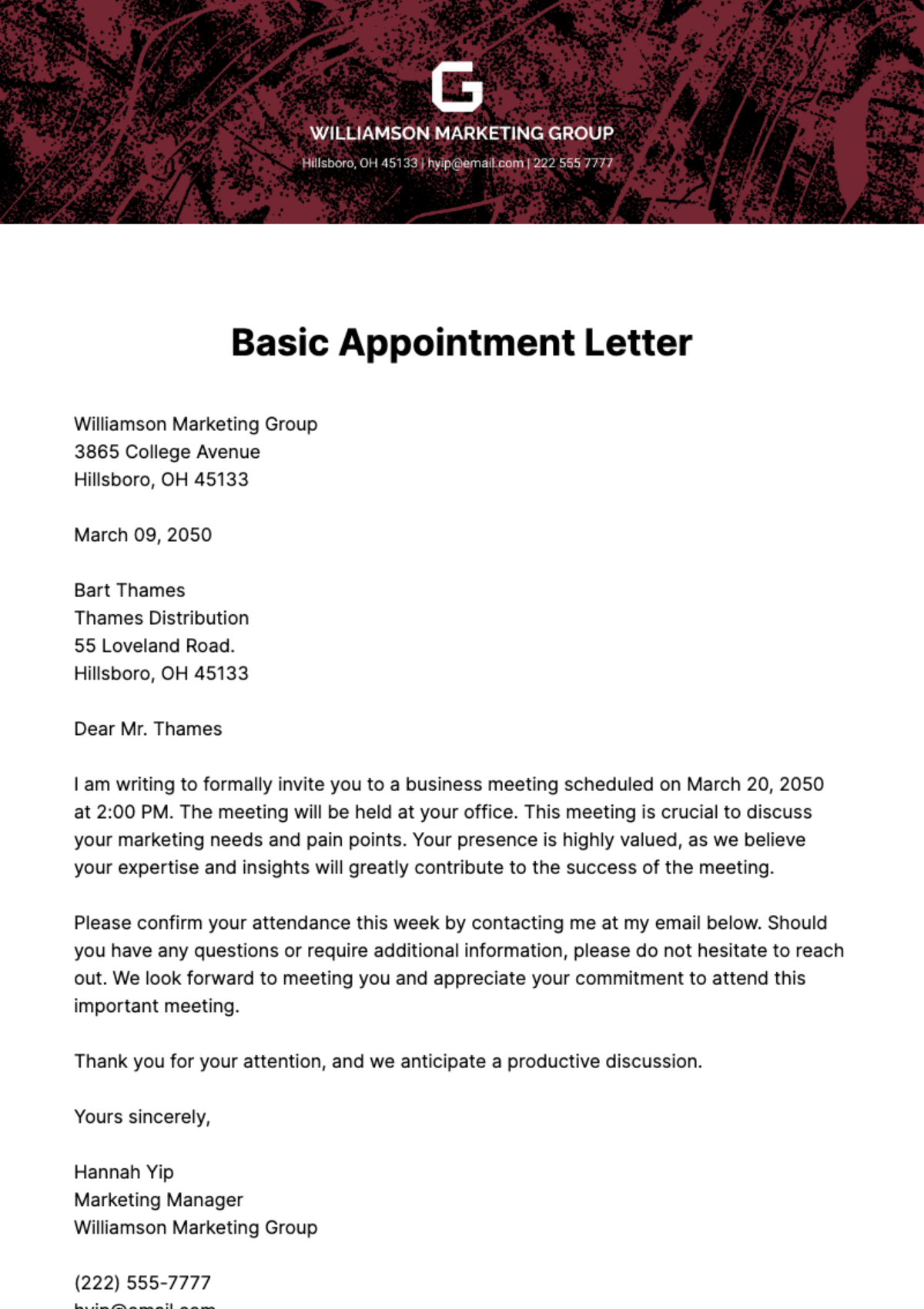 Basic Appointment Letter   Template