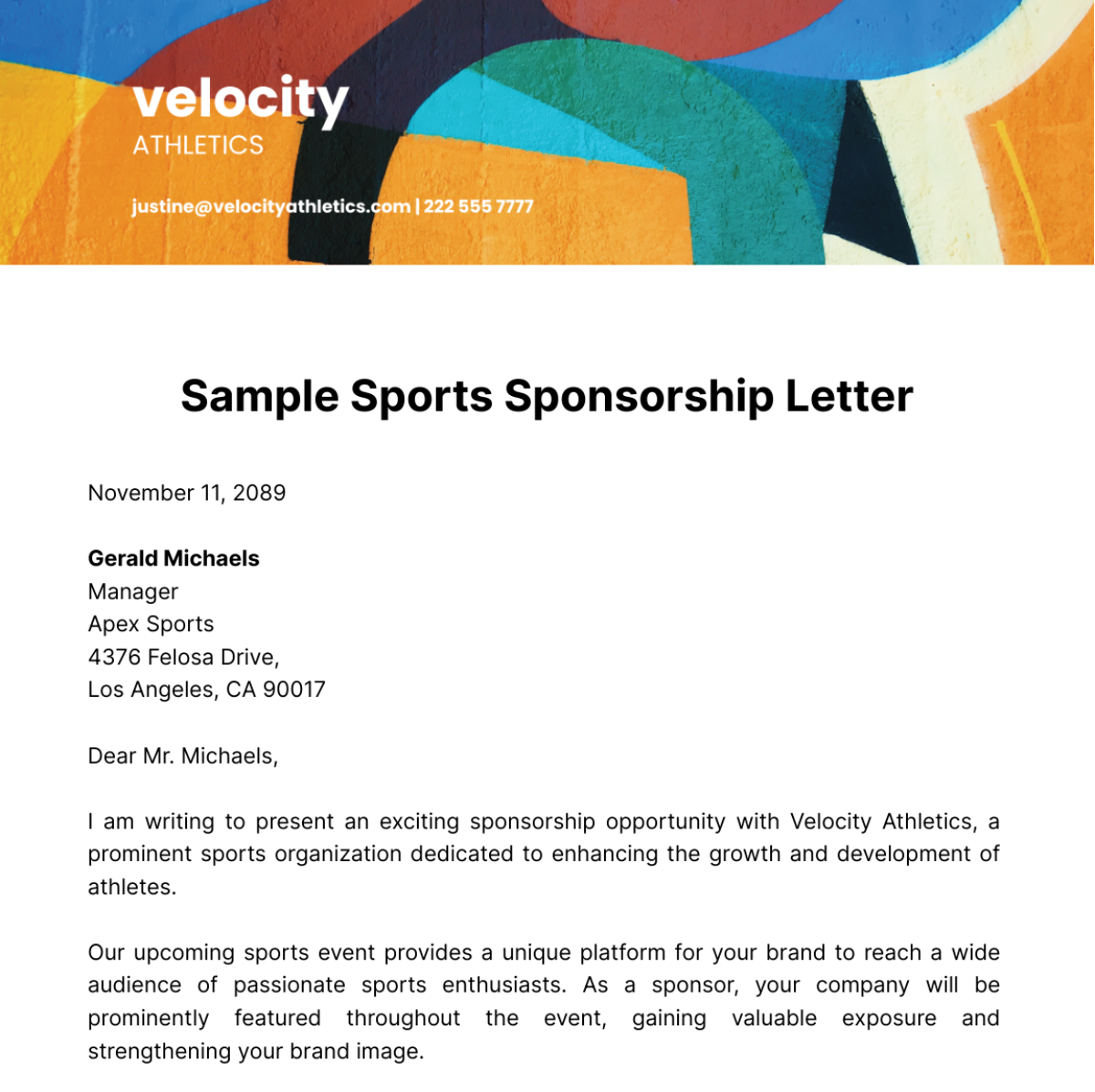Free Sample Sports Sponsorship Letter Template