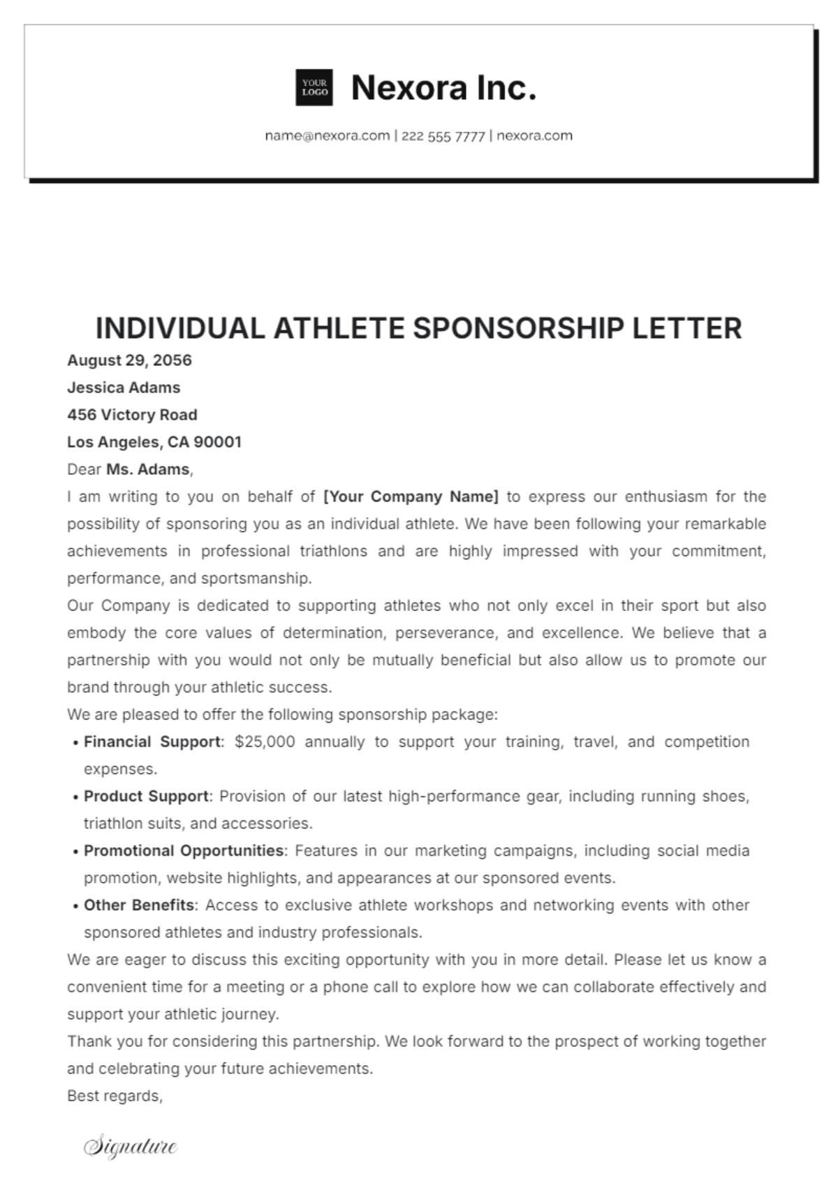 Individual Athlete Sponsorship Letter Template