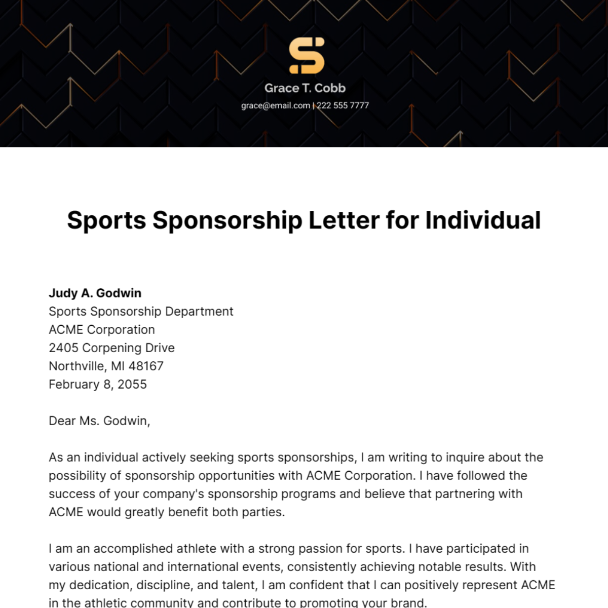 Free Sports Sponsorship Letter for Individual Template