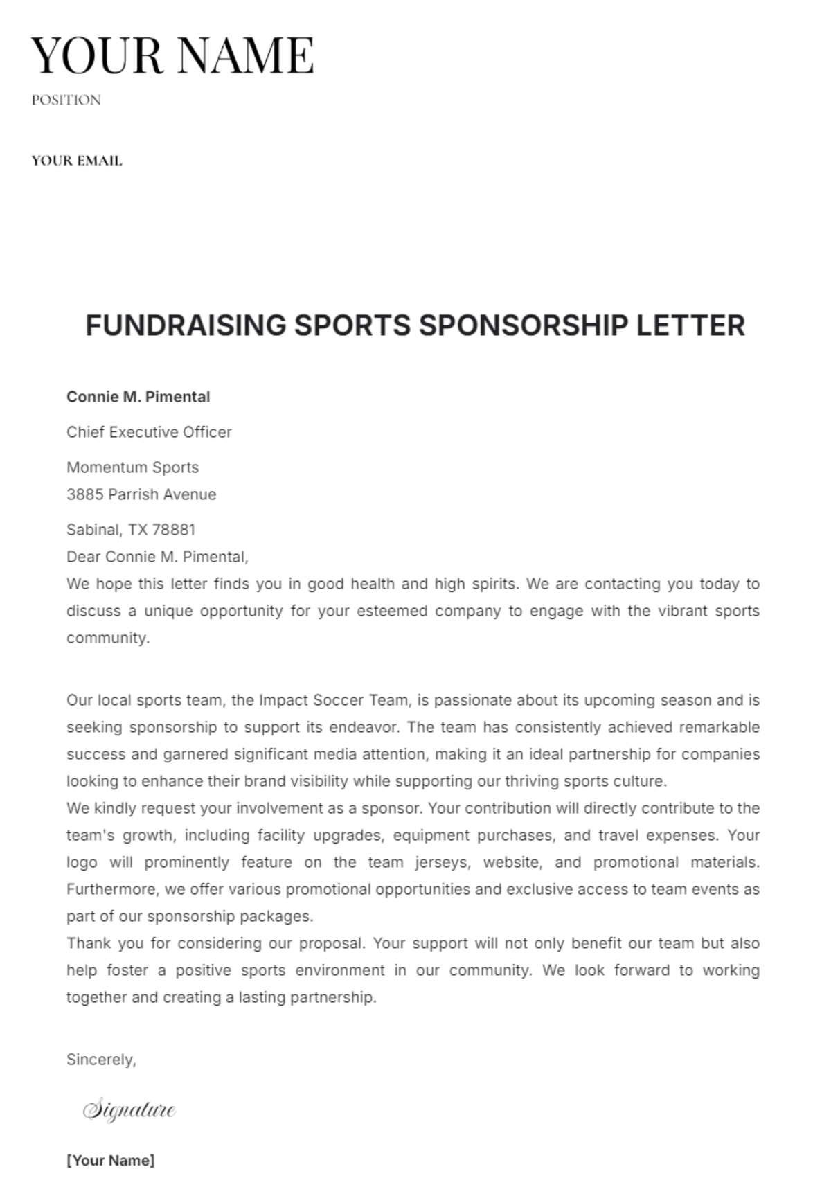 Fundraising Sports Sponsorship Letter Template