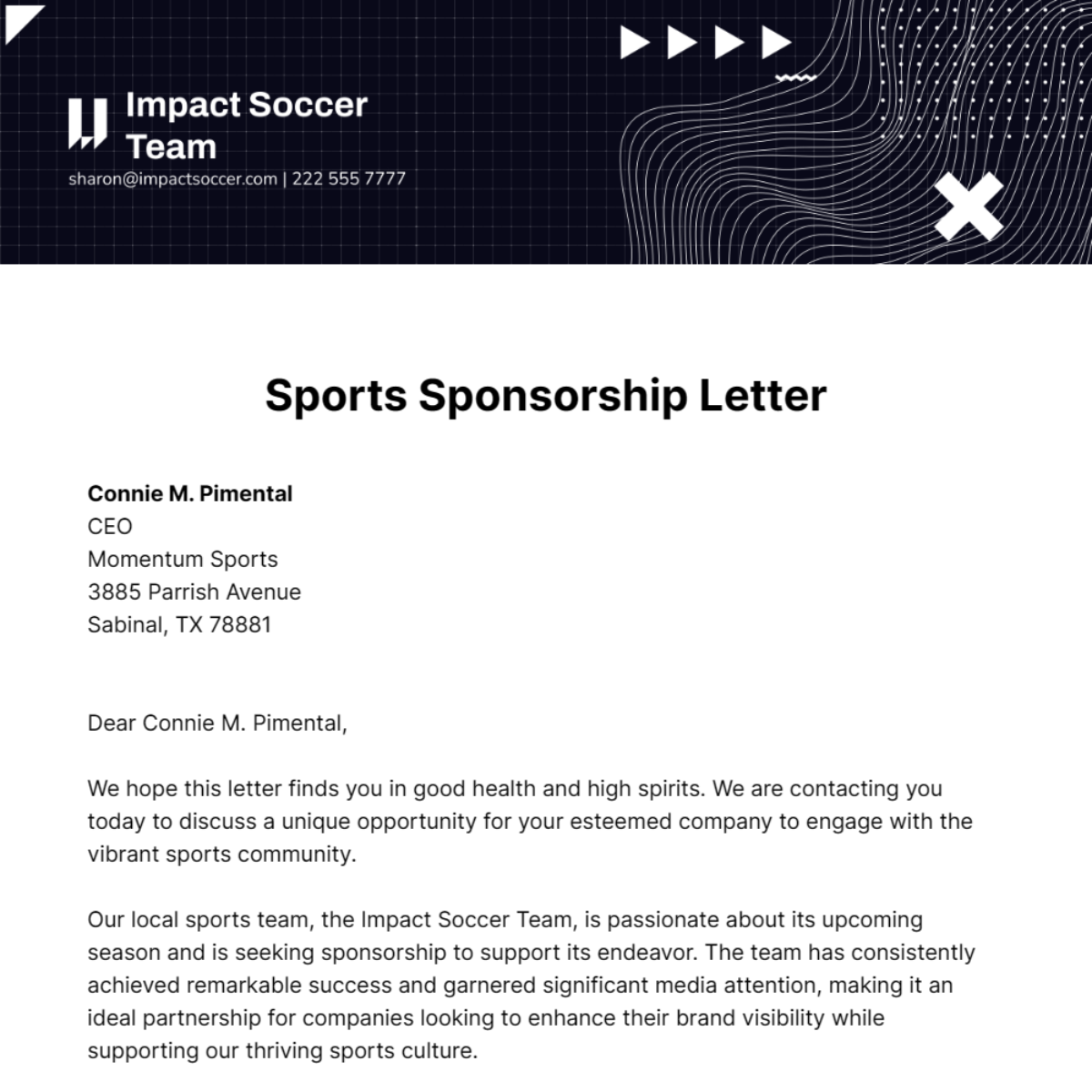 Free Fundraising Sports Sponsorship Letter Template