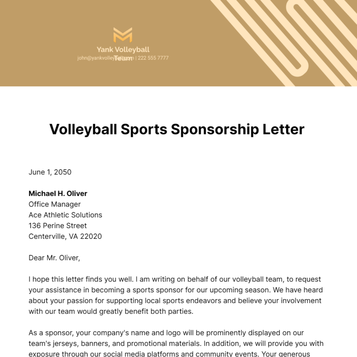 Free Volleyball Sports Sponsorship Letter   Template