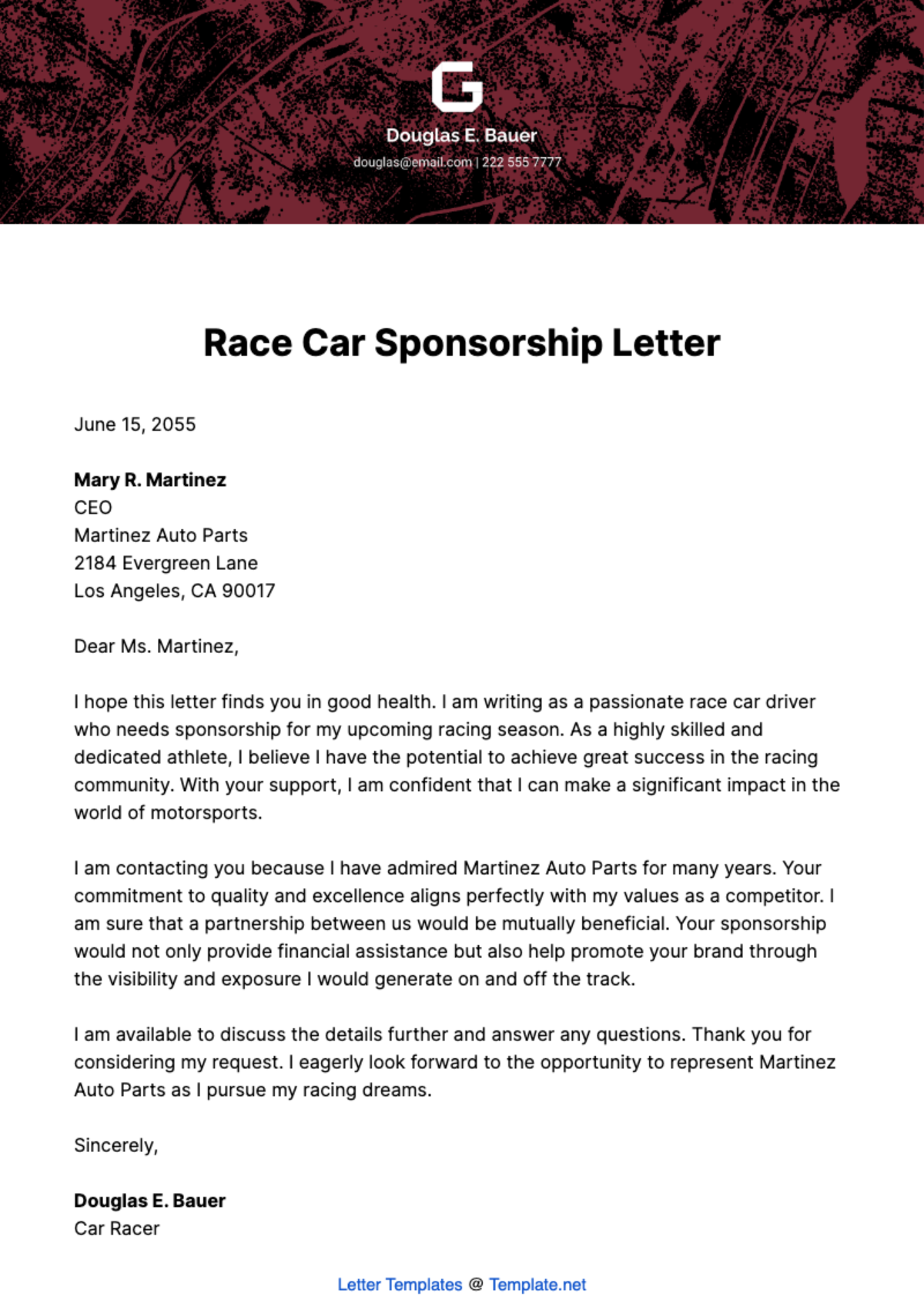 Race Car Sponsorship Letter Template