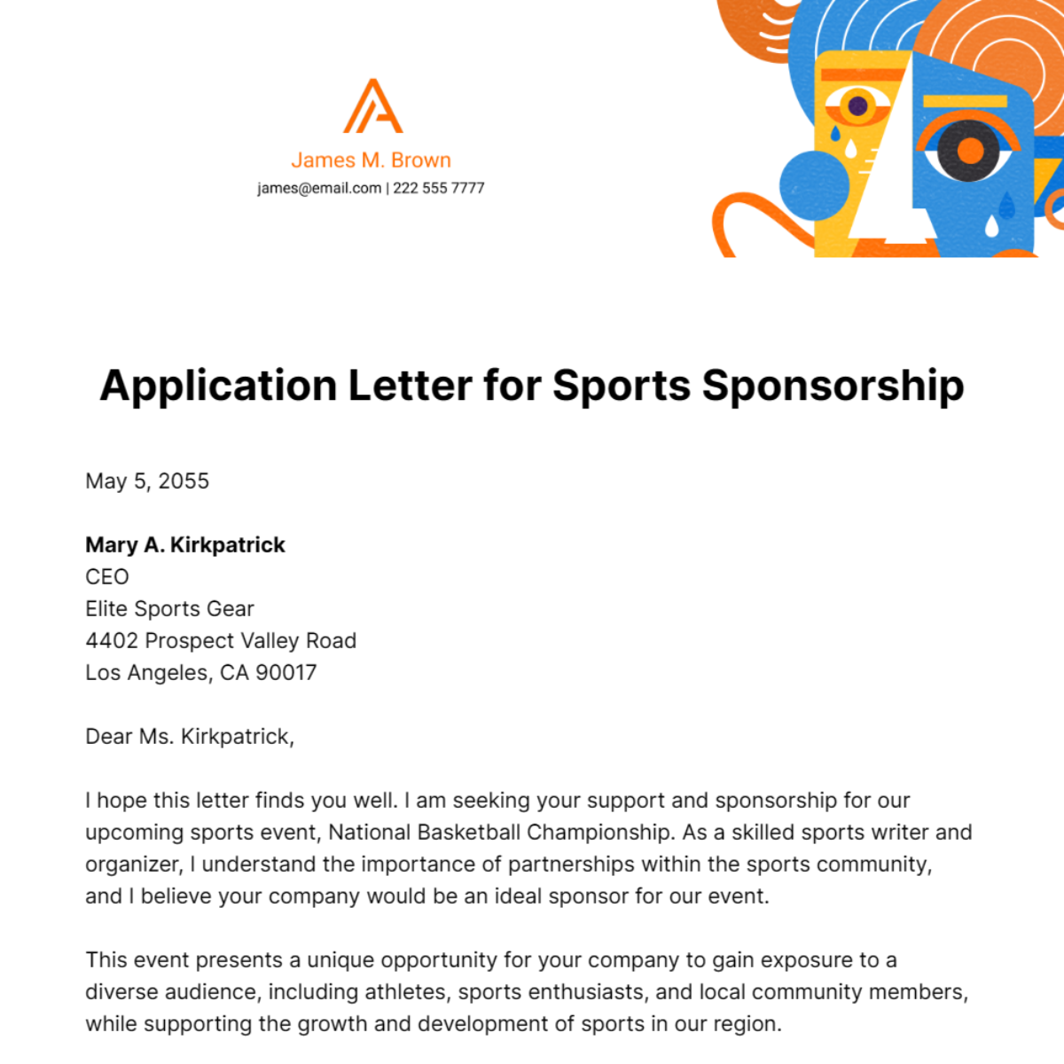 Free Application Letter for Sports Sponsorship   Template