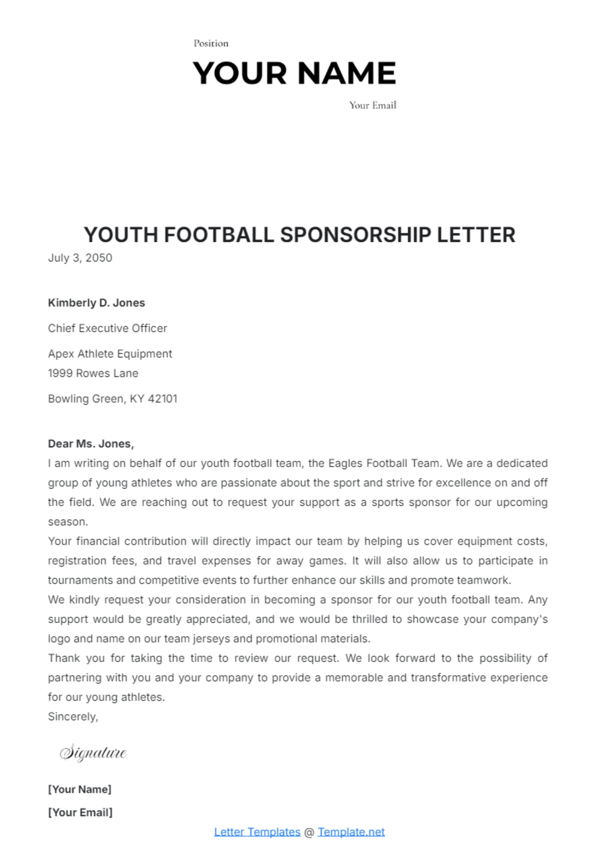 Youth Football Sponsorship Letter Template