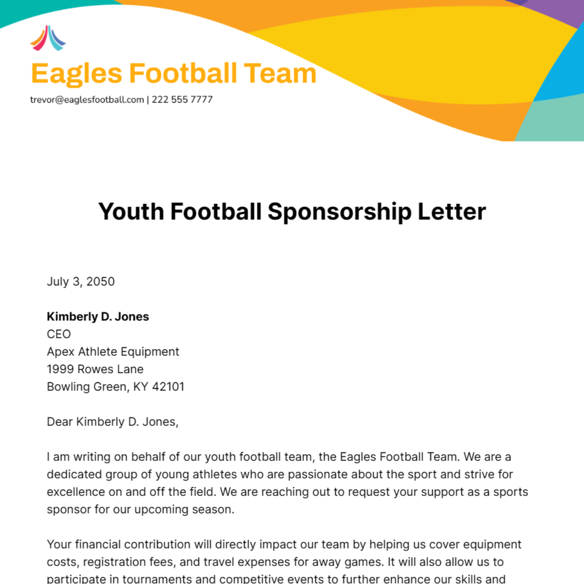 Youth Football Sponsorship Letter Template