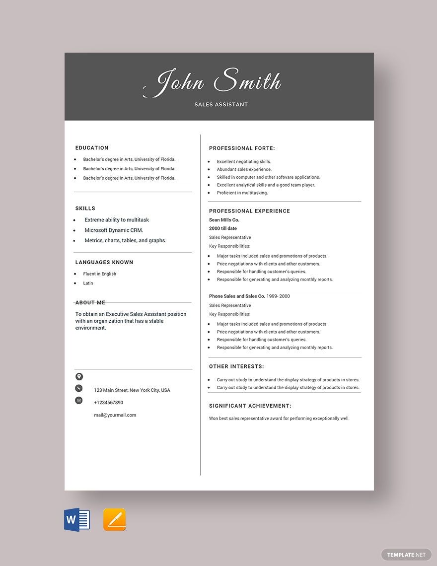 Sales Assistant Resume