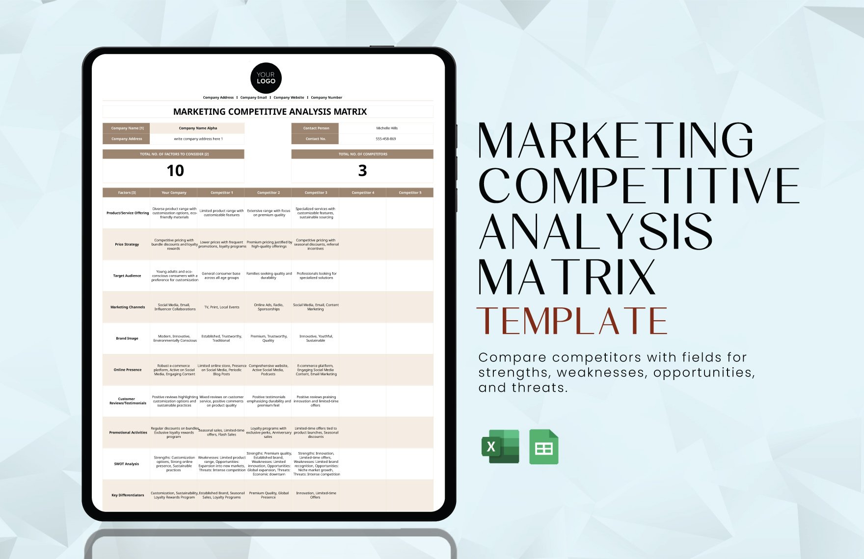 Marketing Competitive Analysis Matrix Template in Excel, Google Sheets