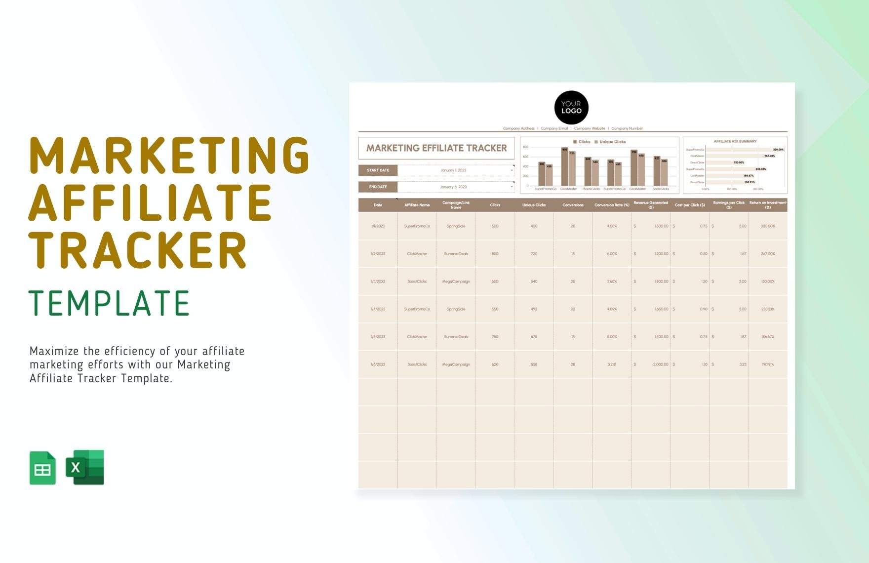 Marketing Affiliate Tracker Template in Excel, Google Sheets