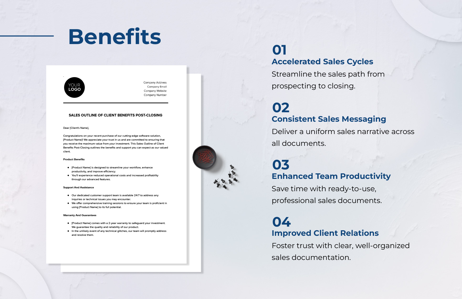 Sales Outline of Client Benefits Post-Closing Template