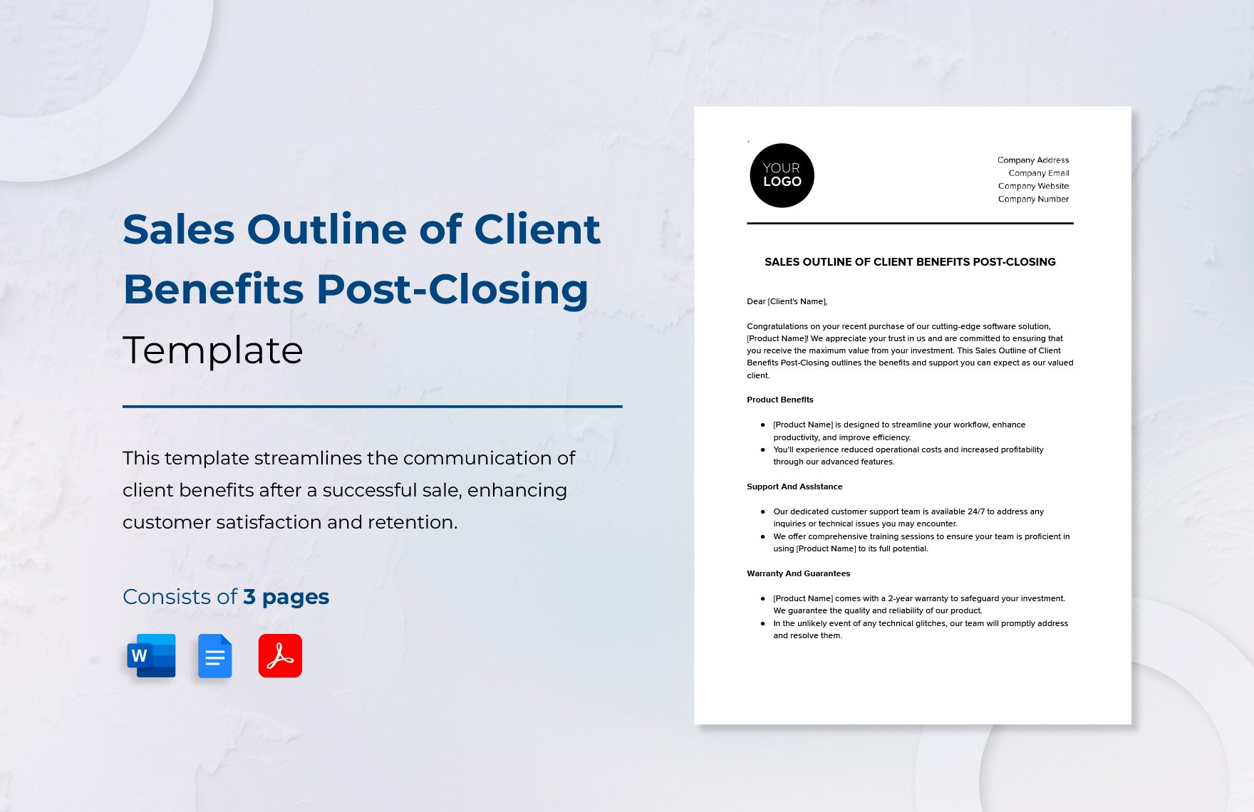 Sales Outline of Client Benefits Post-Closing Template in Word, Google Docs, PDF