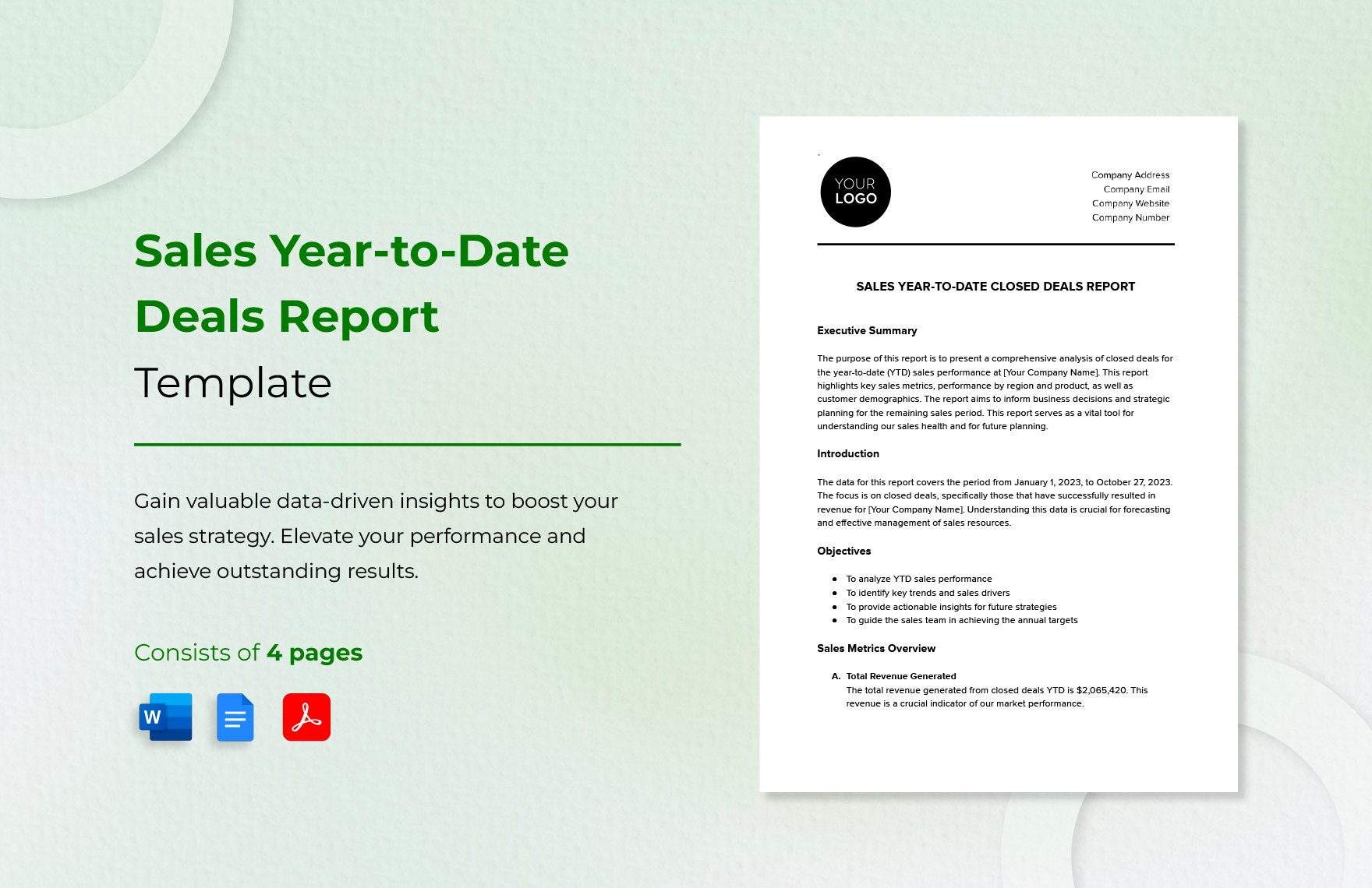 Sales Year-to-Date Closed Deals Report Template