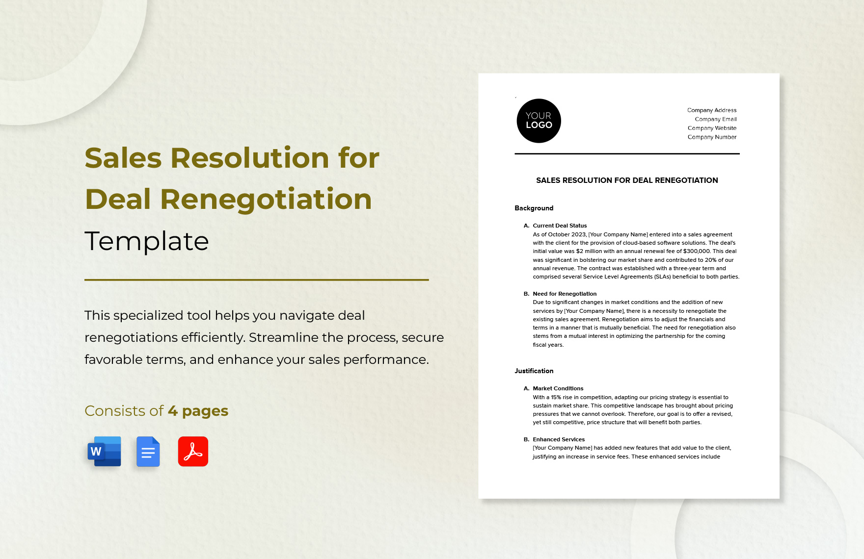 Sales Resolution for Deal Renegotiation Template