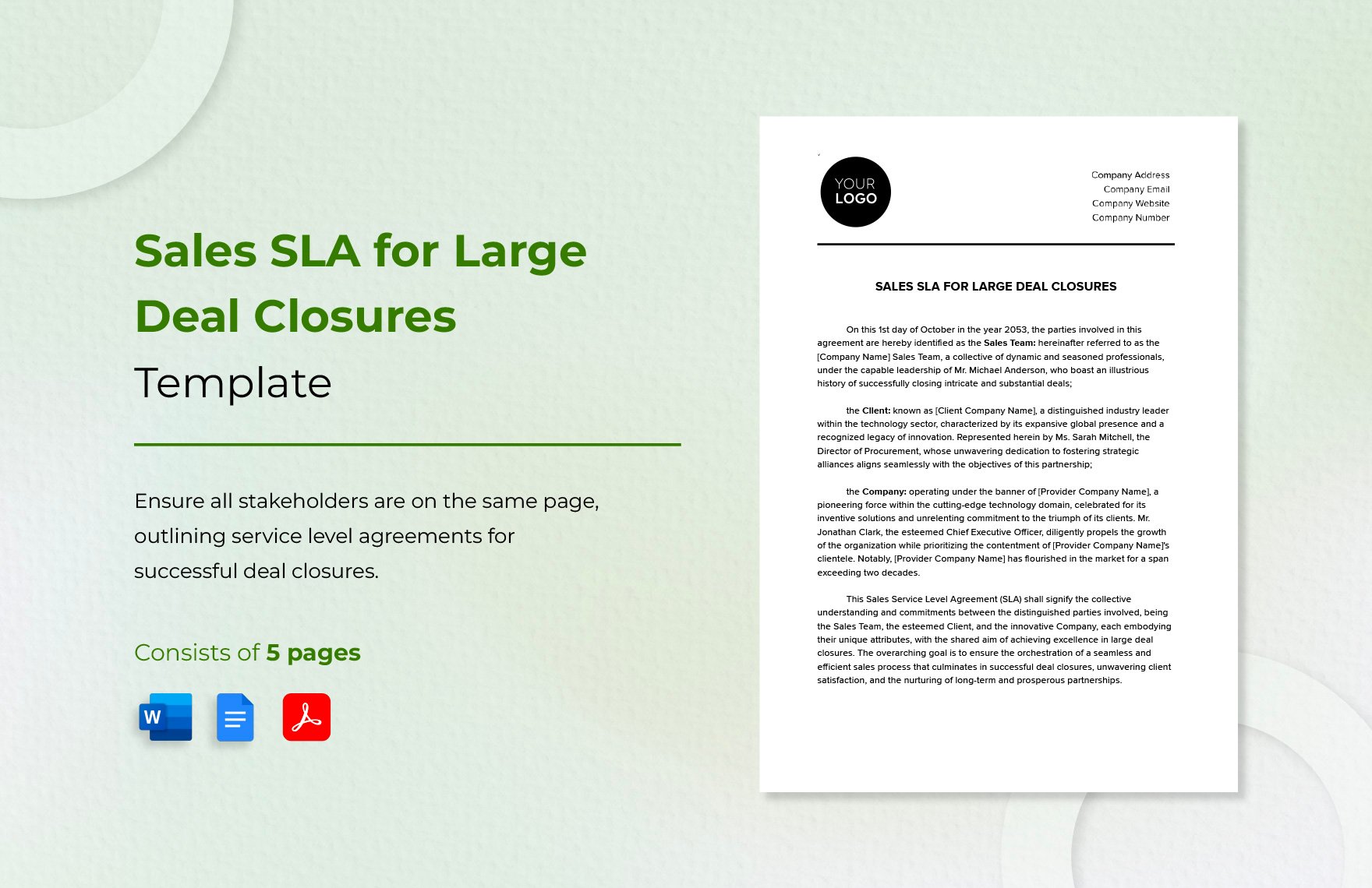 Sales SLA for Large Deal Closures Template in Word, Google Docs, PDF