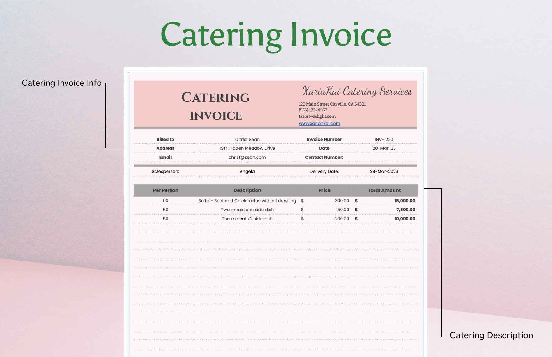 Restaurant Catering Invoice Template