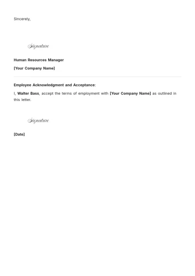 Free Job Contract Letter Template to Edit Online