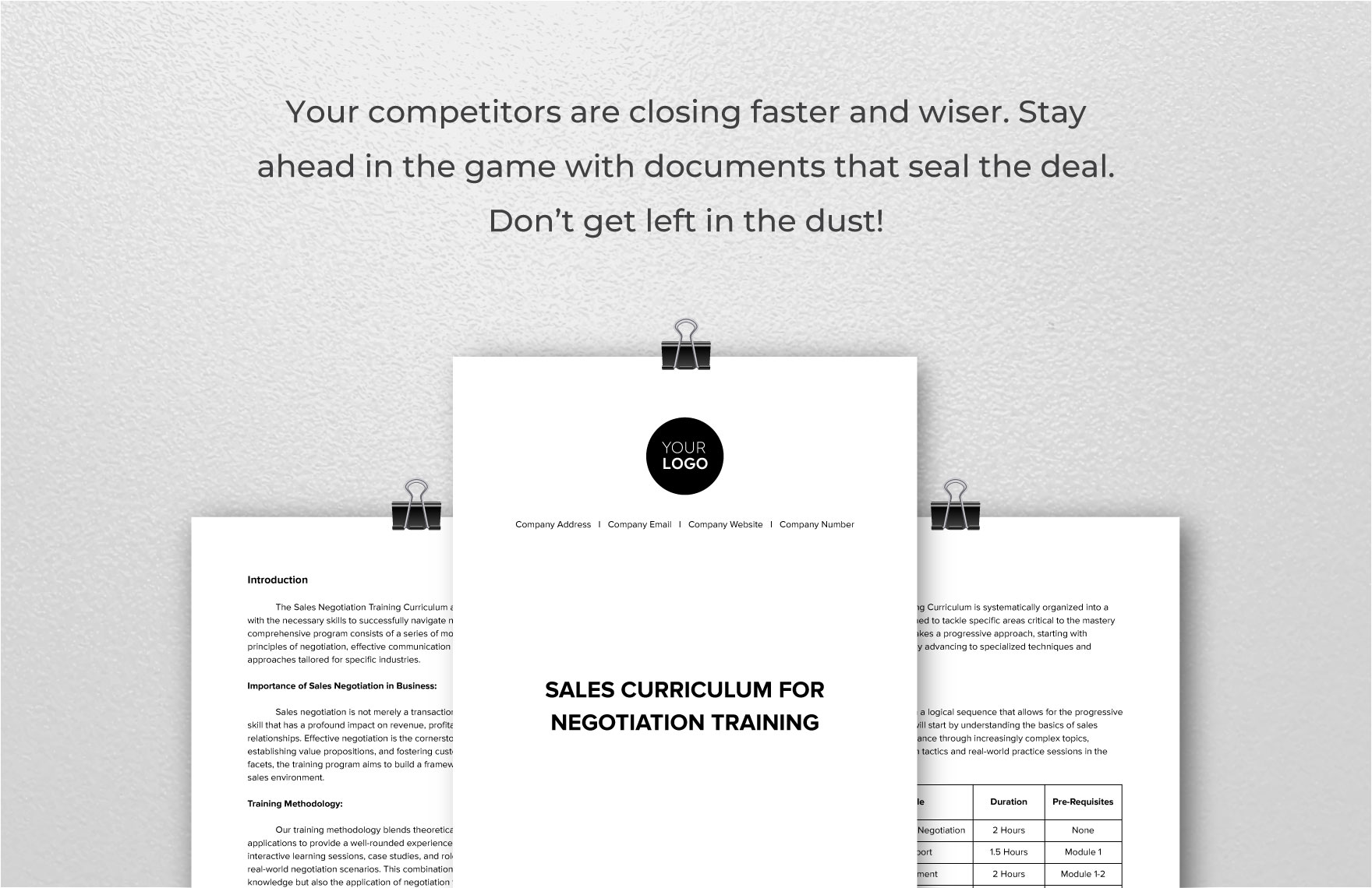 Sales Curriculum for Negotiation Training Template