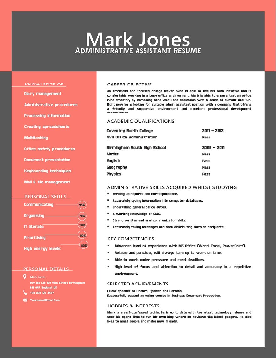 Experience Administrative Assistant Resume