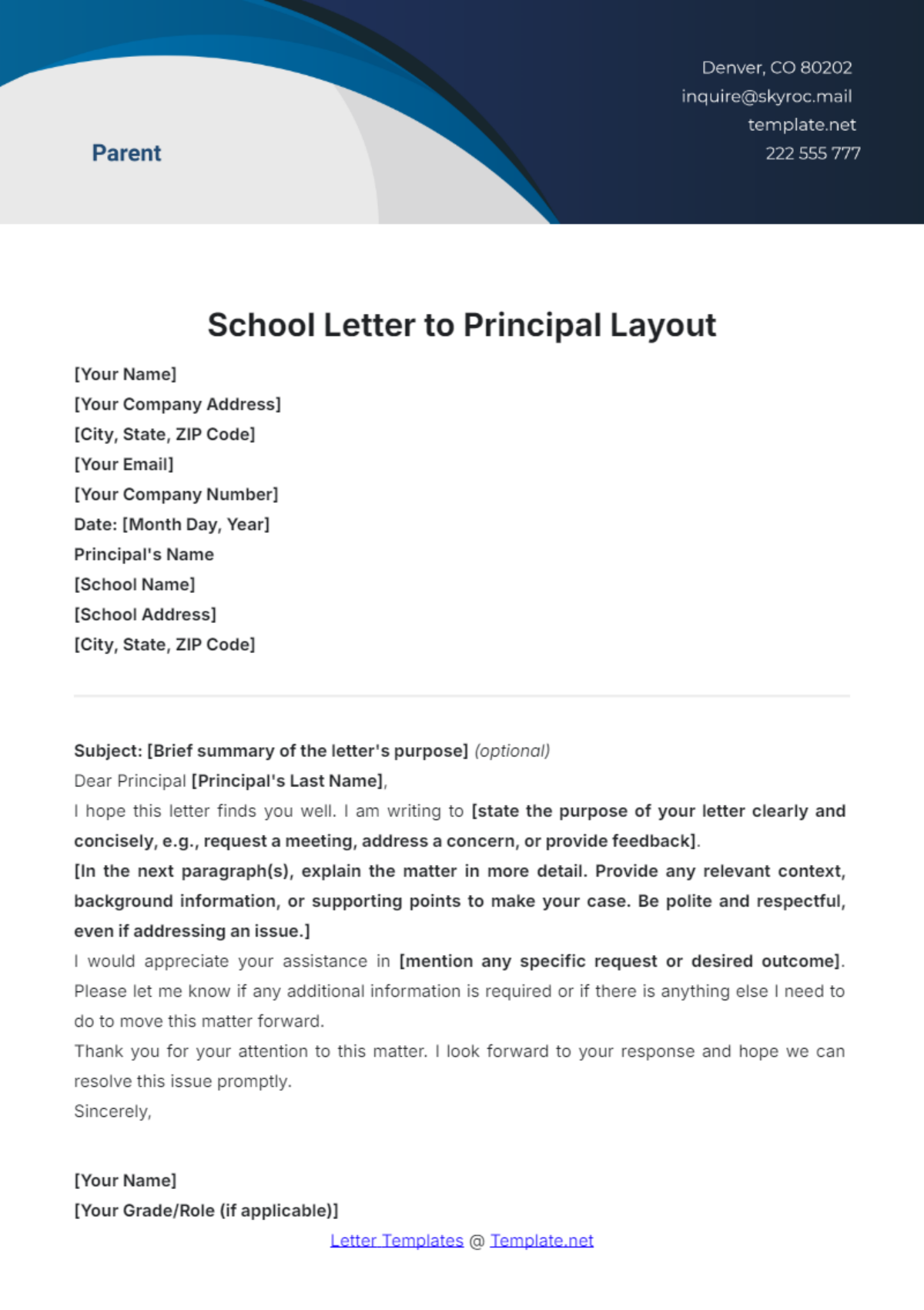 School Letter to Principal Layout Template - Edit Online & Download