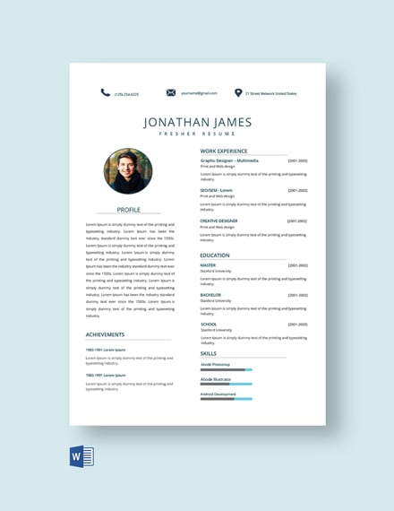 fresher resume templates free download for microsoft word