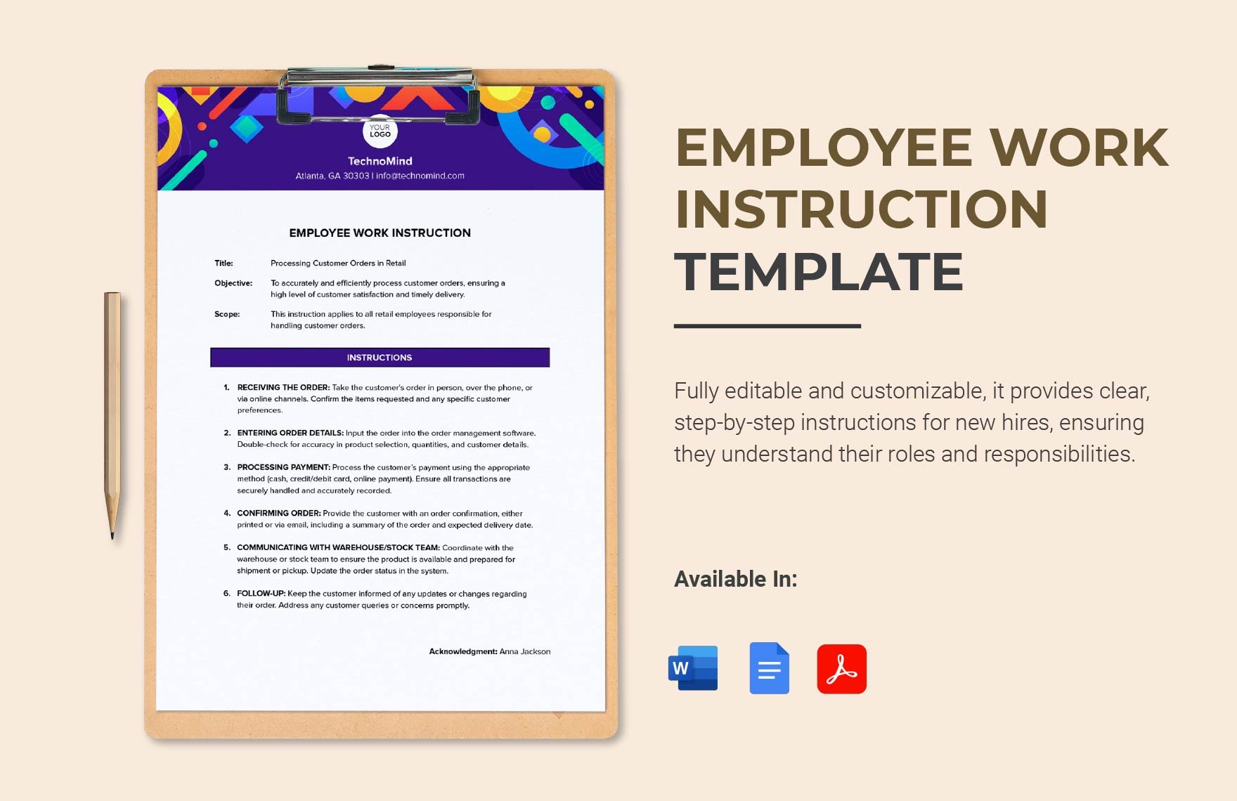 Free Employee Work Instruction Template in Word, Google Docs, PDF