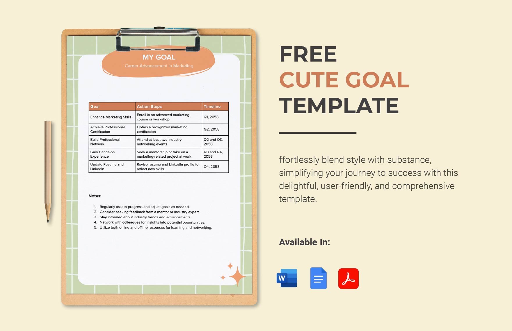 Free Cute Goal Template in Word, Google Docs, PDF