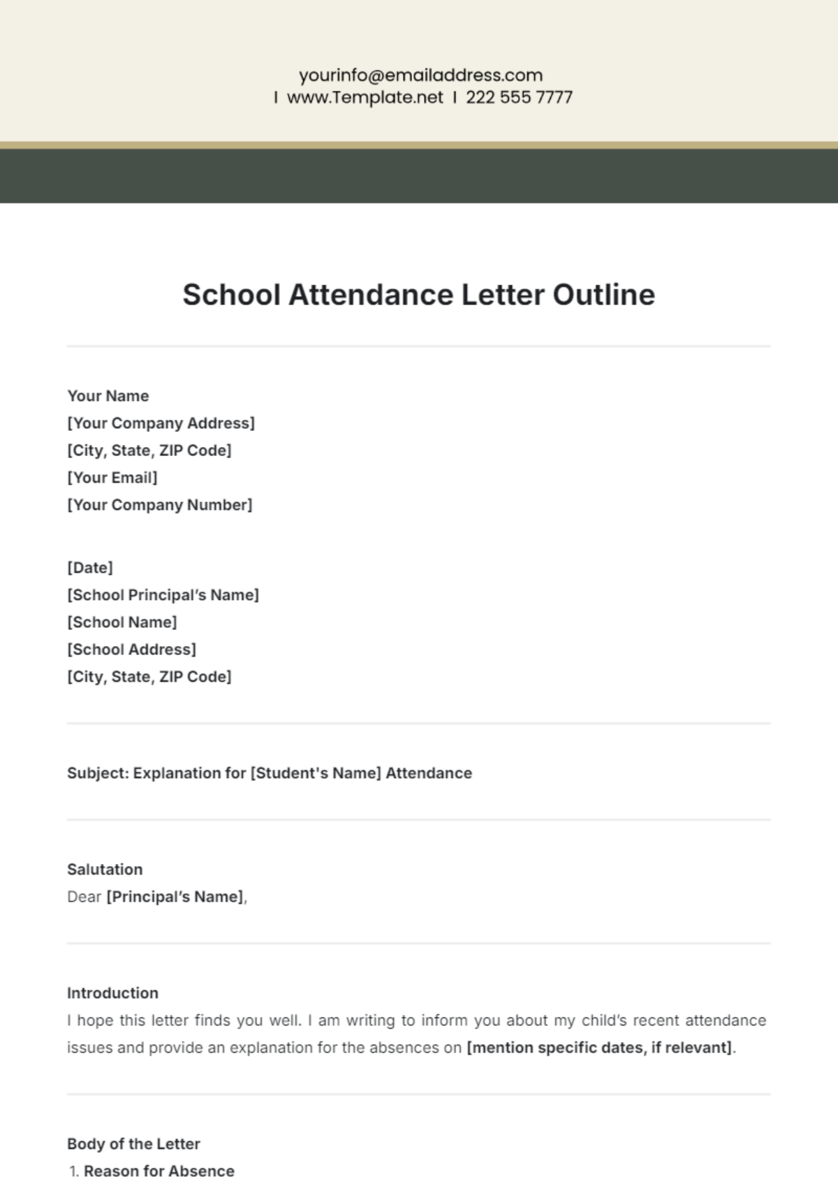 School Attendance Letter Outline Template - Edit Online & Download