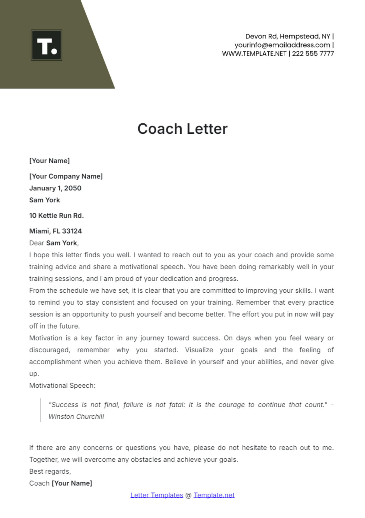 Coach Letter Template - Edit Online & Download