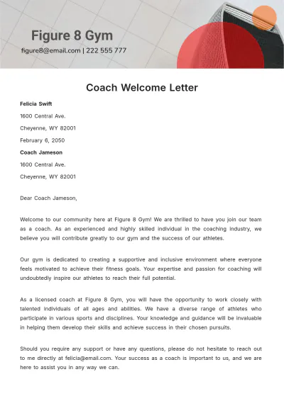 Free Coach Welcome Letter Template to Edit Online