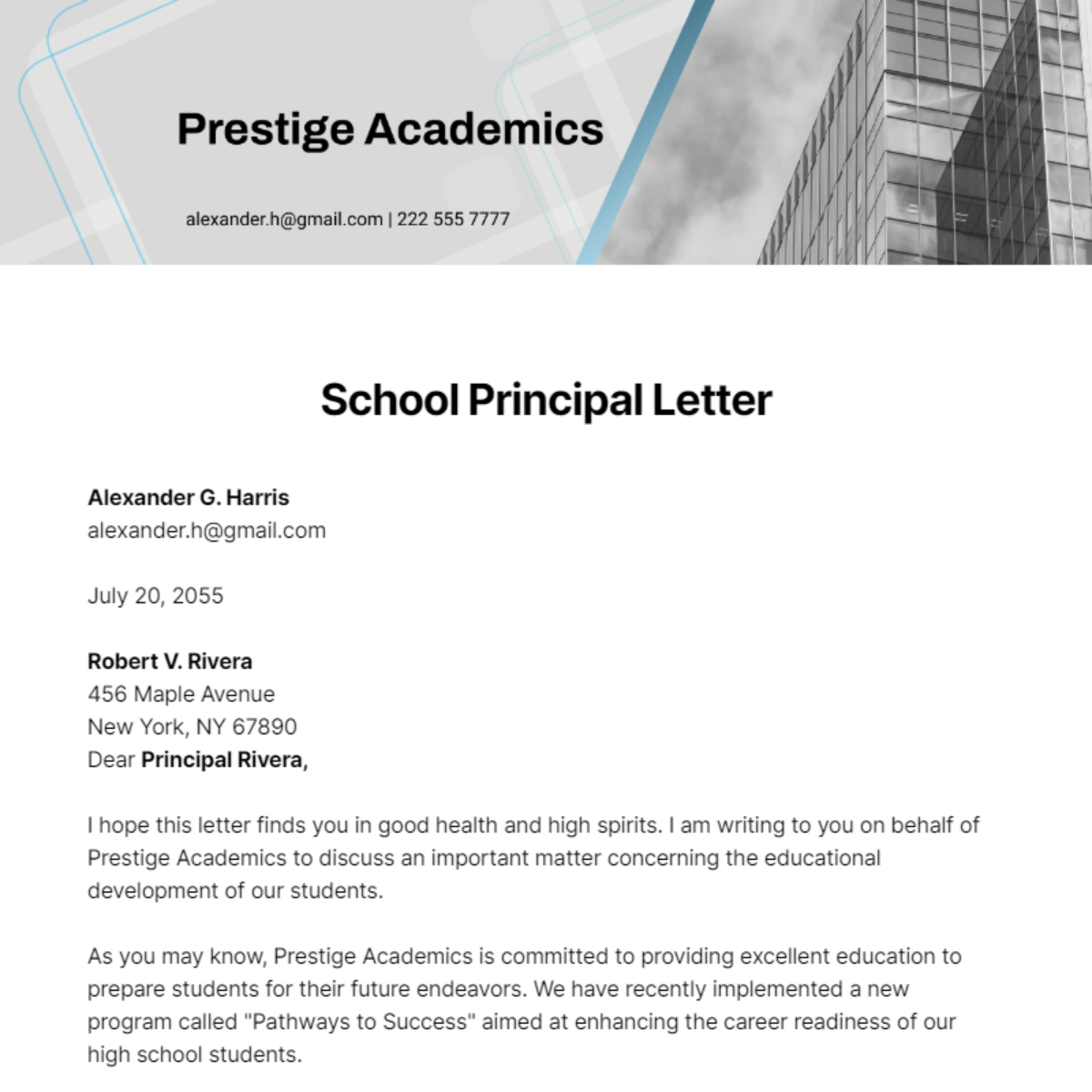 School Principal Letter   Template