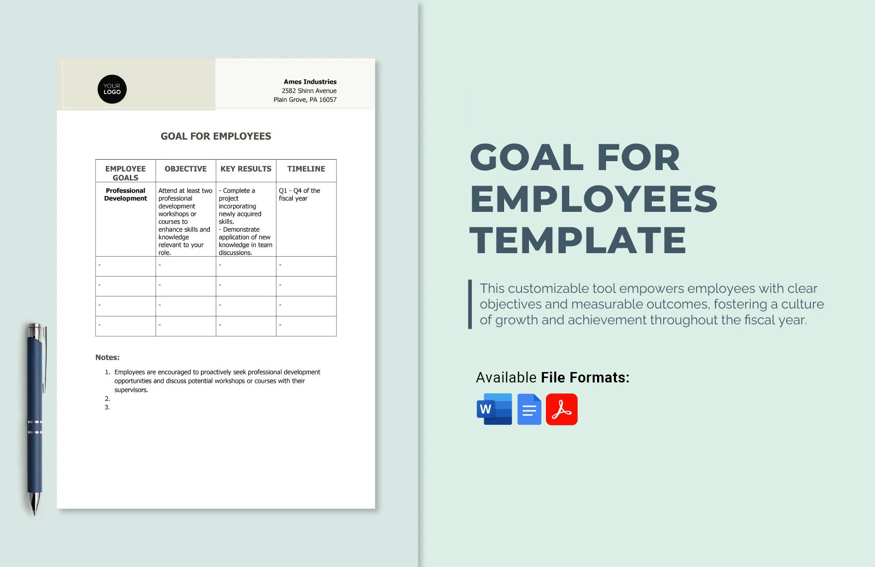 Free Goal for Employees Template