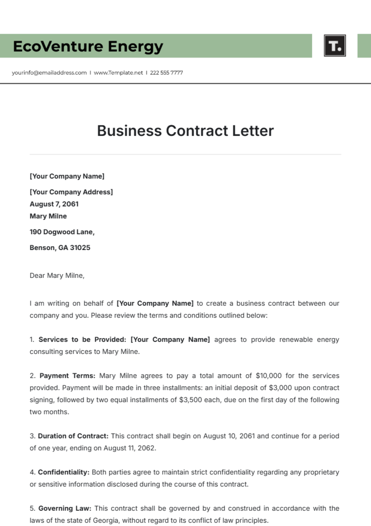 Business Contract Letter Template - Edit Online & Download